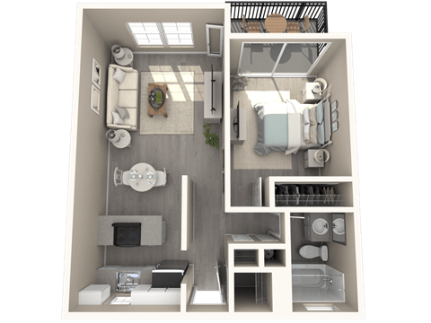 Floor plan for 1 bed, 1 bath, 621 sqft